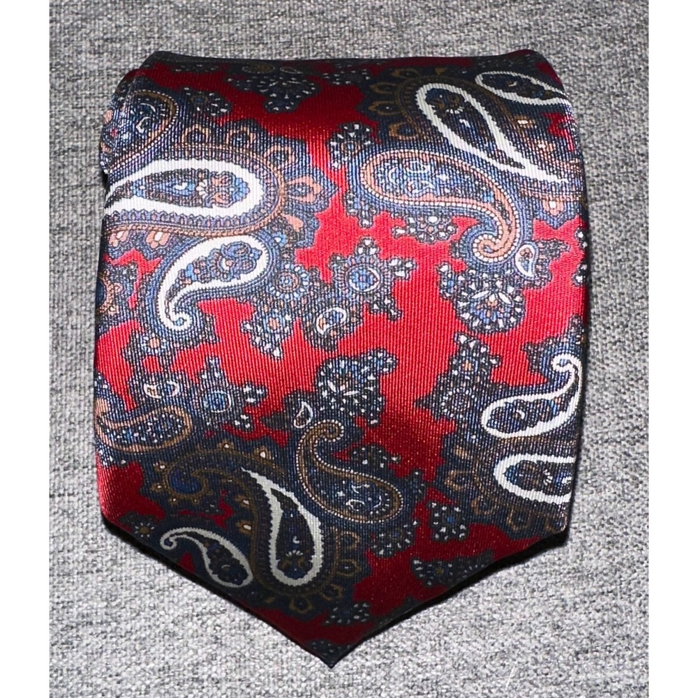 Hardy Amies Paisley Tie Mens OS Red‎ Silk Vintage 56x3"